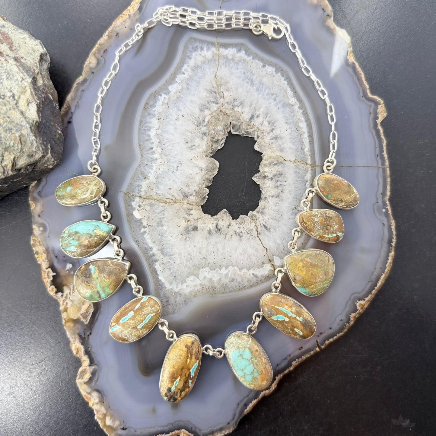 Sterling Silver Southwestern Style Boulder Ribbon Turquoise 18" Necklace For Women