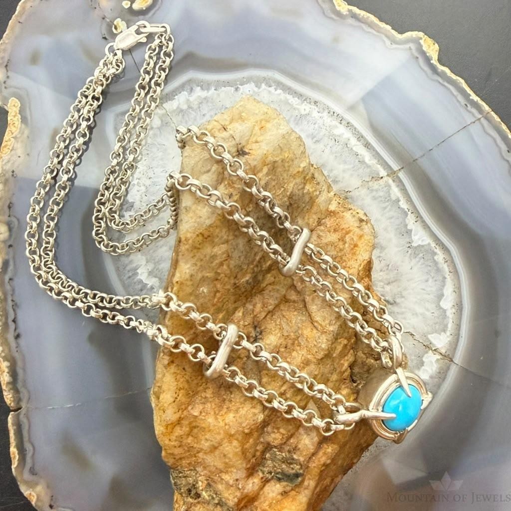 Carolyn Pollack Sterling Silver Turquoise on 16.5" Double Link Chain Necklace For Women