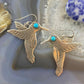 Brad Panteah Native American Sterling Turquoise Hummingbird Dangle Earrings