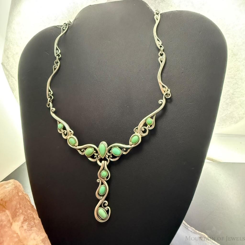 Carolyn Pollack Sterling Silver Round & Oval Variscite w/Enhancer Swirl Necklace For Women