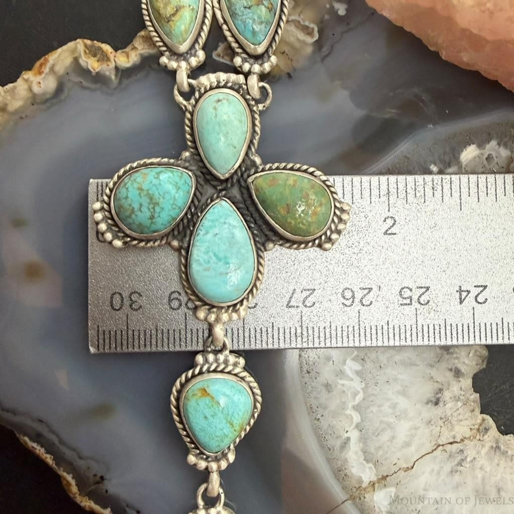 Sterling Silver Southwestern Style Royston Turquoise Lariat 28" Necklace For Women
