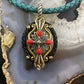 Carolyn Pollack Southwestern Style Sterling Silver/Brass/Leather Multi-gemstone Decorated Pendant For Women