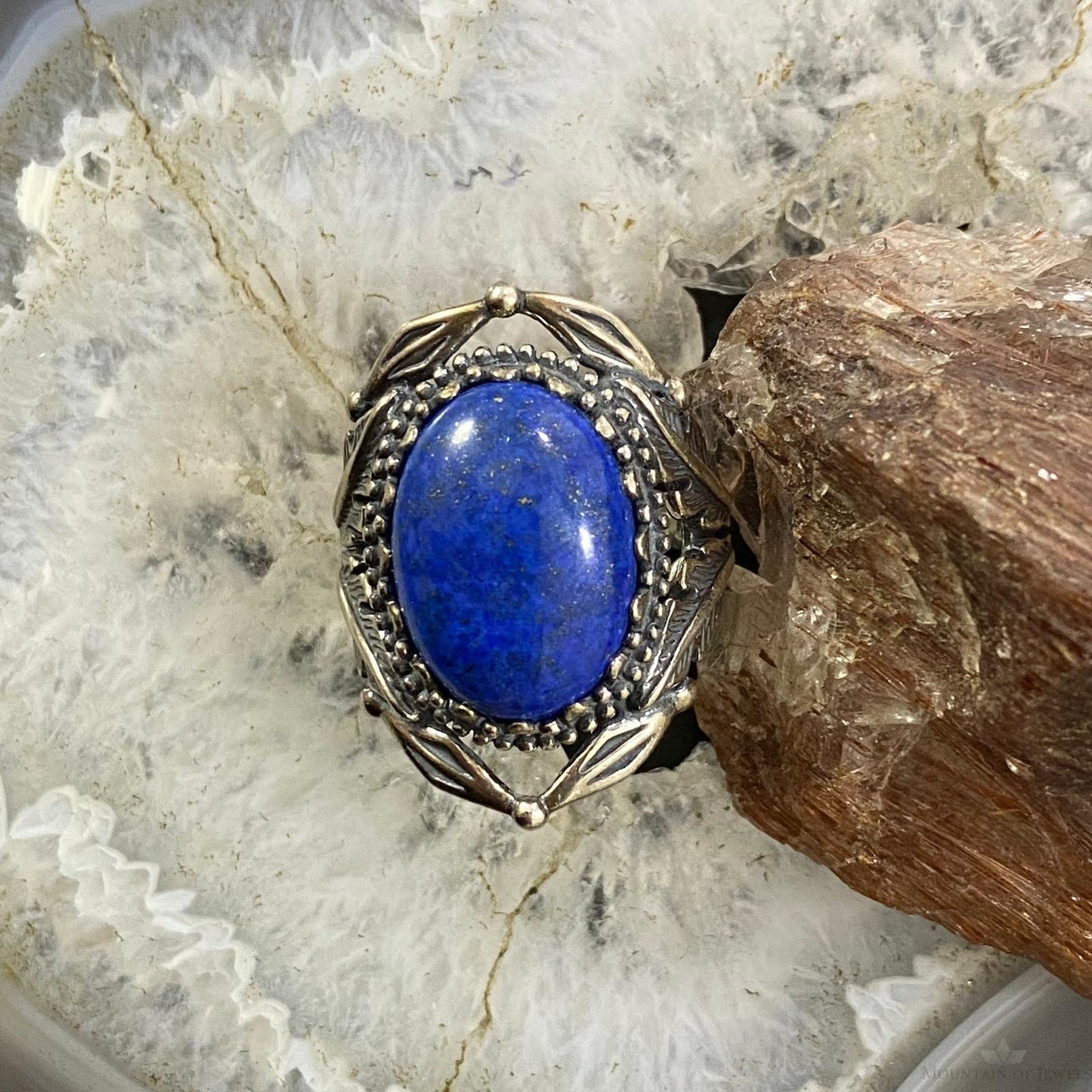 Carolyn Pollack Southwestern Style Sterling Silver Oval Denim Lapis Decorated Ring For Women