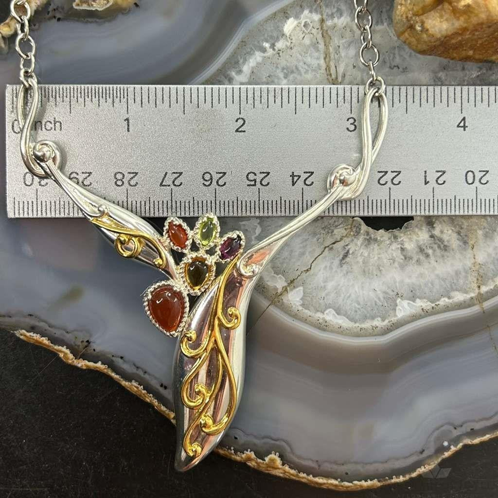 Carolyn Pollack Sterling Silver & Brass Multi Stone Decorated 18" Necklace For Women