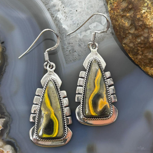 Sterling Silver Southwestern Style Triangle Yellow Jasper Dangle Earrings For Women