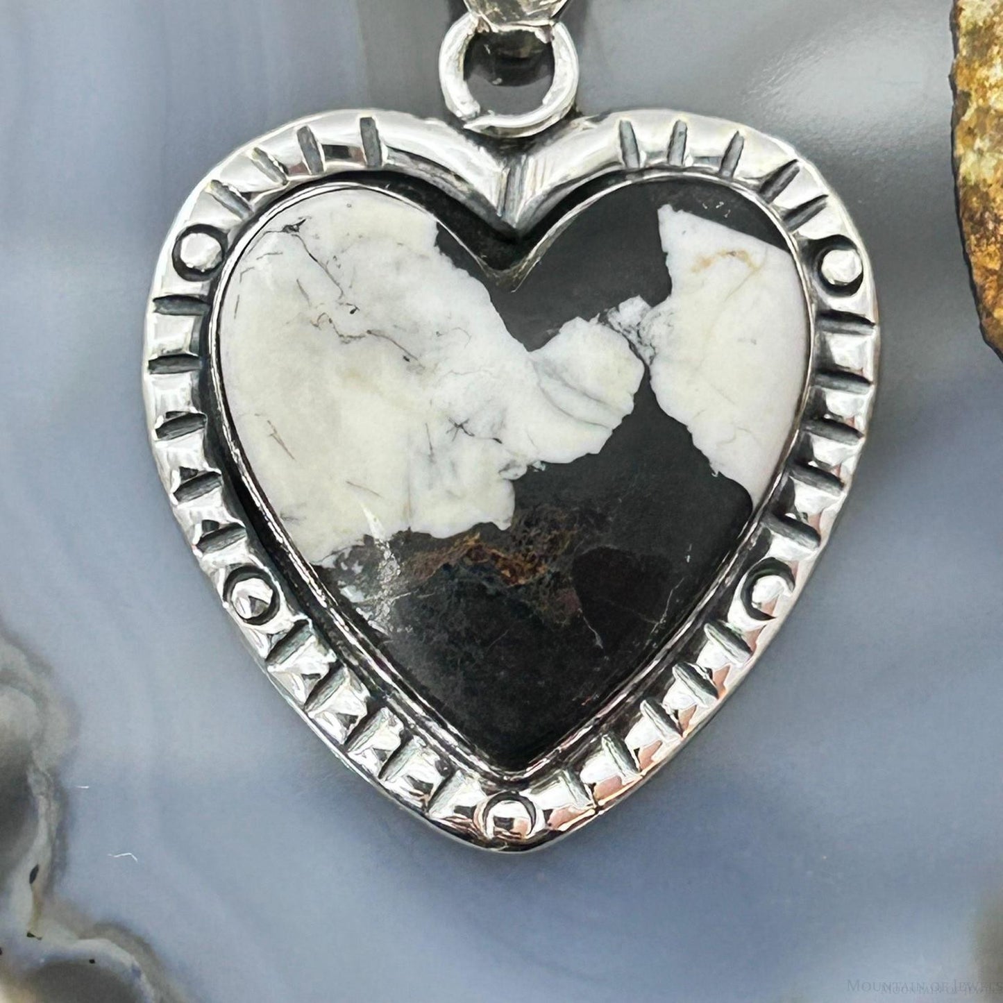 Sterling Silver Southwestern Style White Buffalo Decorated Heart Pendant For Women #4