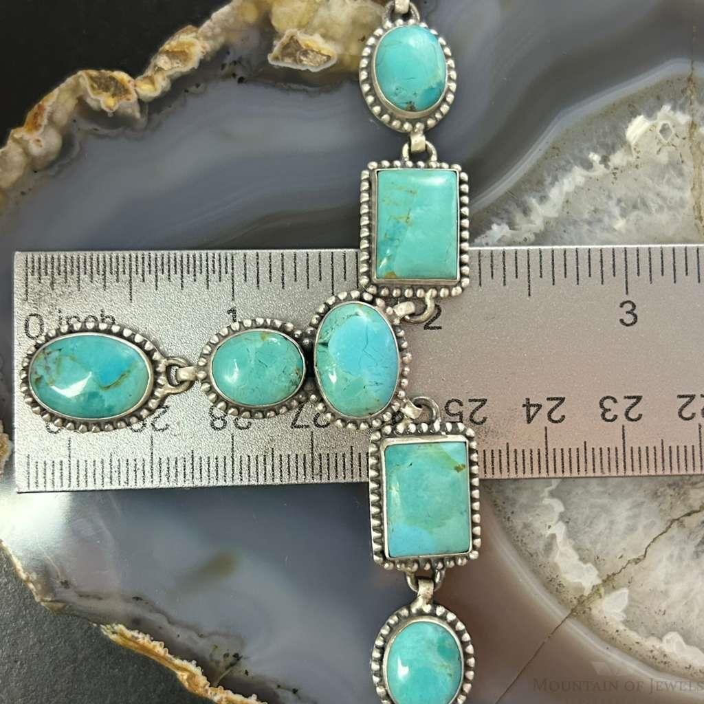 Sterling Silver Southwestern Style Mohave Turquoise Lariat 18" Necklace For Women