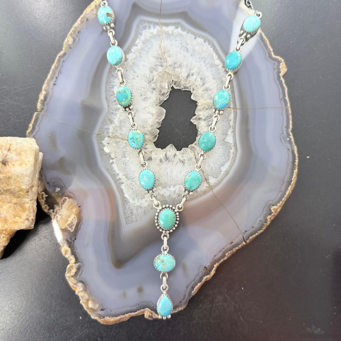 Sterling Silver Southwestern Style Mohave Turquoise Lariat 18"-20" Necklace For Women