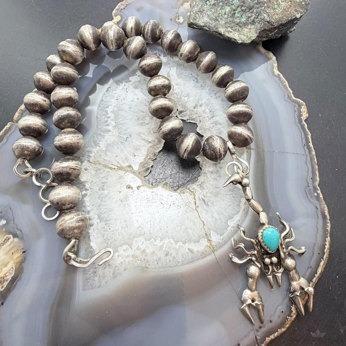 Frank Valdez Native American Sterling Silver Scorpion w/Navajo Pearl Unisex Necklace