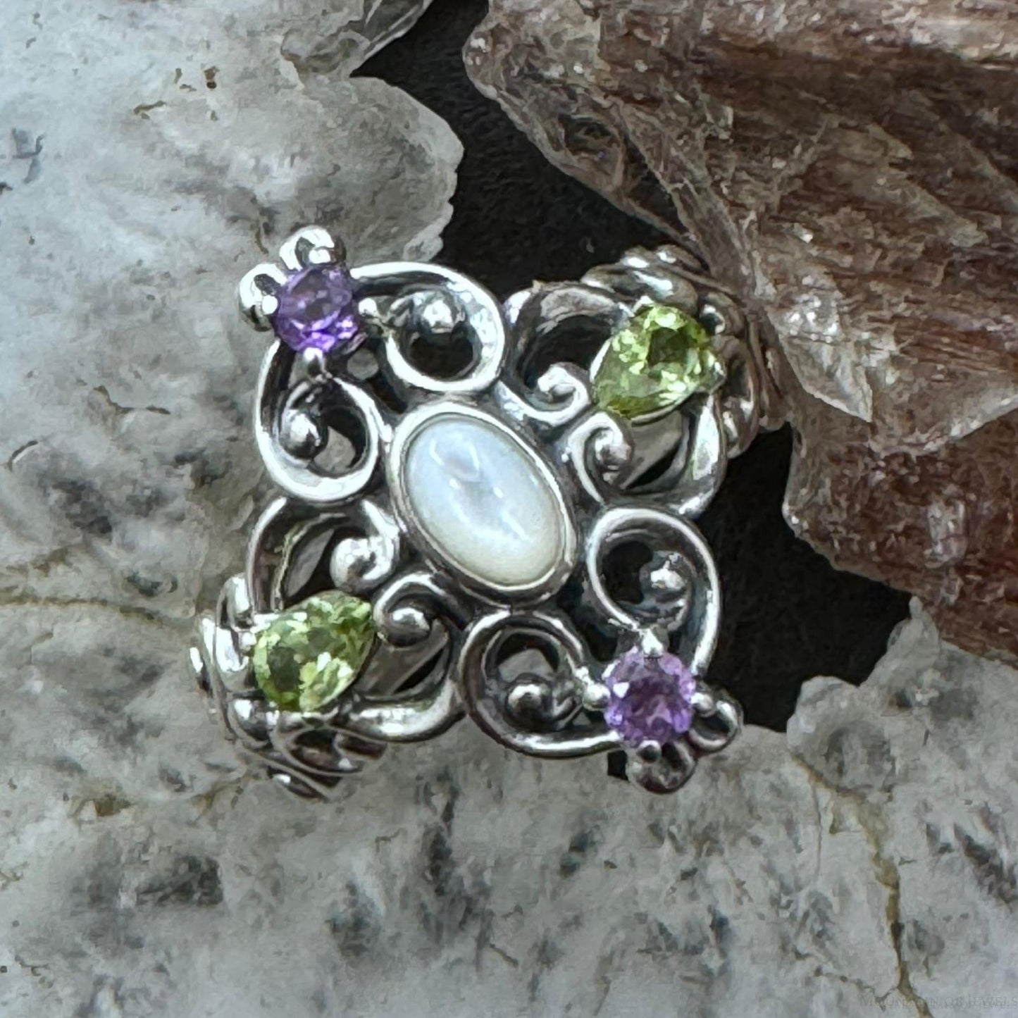 Carolyn Pollack Sterling Silver Multi Gemstone Fancy Decorated Ring For Women