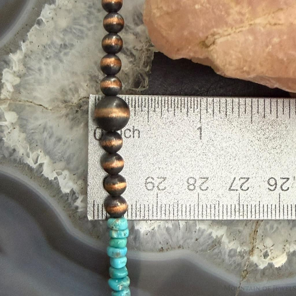 Southwestern Style 5-8.5mm Copper Navajo Pearl Round &Turquoise 18"-21" Necklace For Women