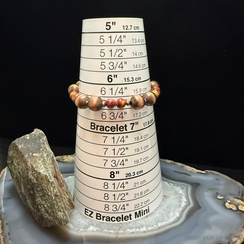 Southwestern Style 6-9.5mm Copper Navajo Pearl Beads & Sediment Jasper Stretch Bracelet For Women