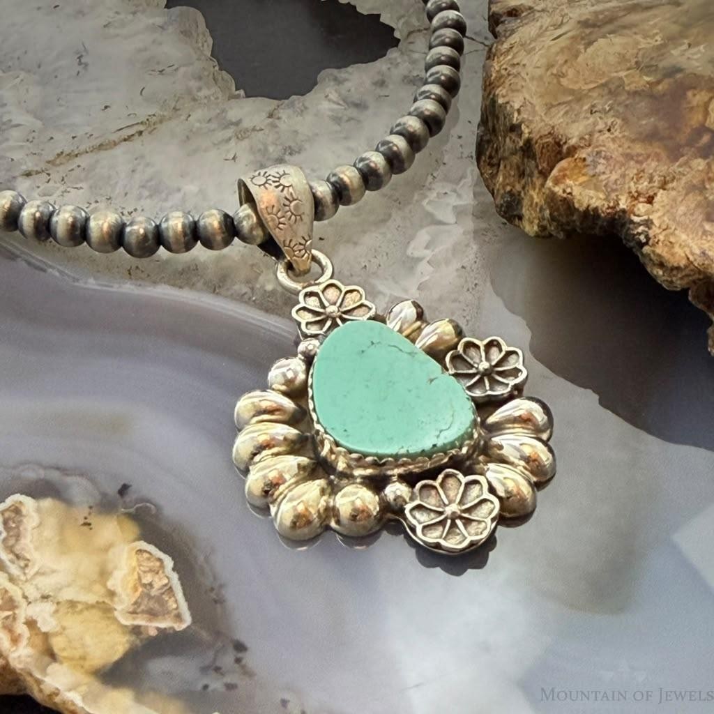 Sterling Silver Southwestern Style Natural Shape Turquoise Decorated Pendant For Women