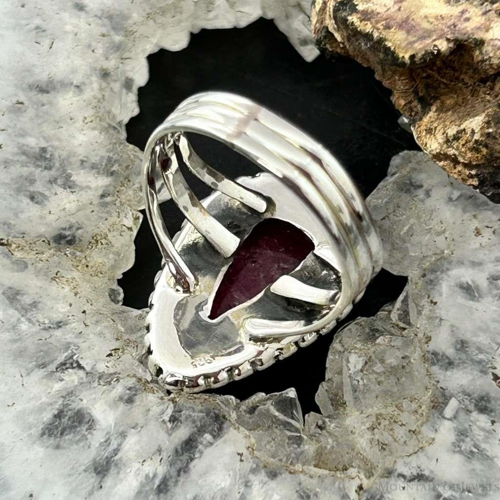 Sterling Silver Southwestern Style Teardrop Thulite Decorated Ring Size 7 For Women