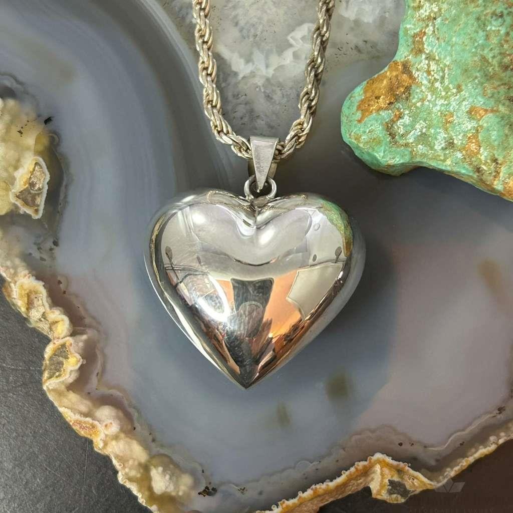 Sterling Silver Puff Heart Pendant For Women