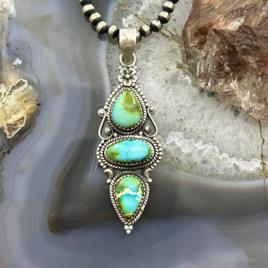 Sterling Silver Southwestern Style 3 Sonora Gold Turquoise Decorated Pendant For Women