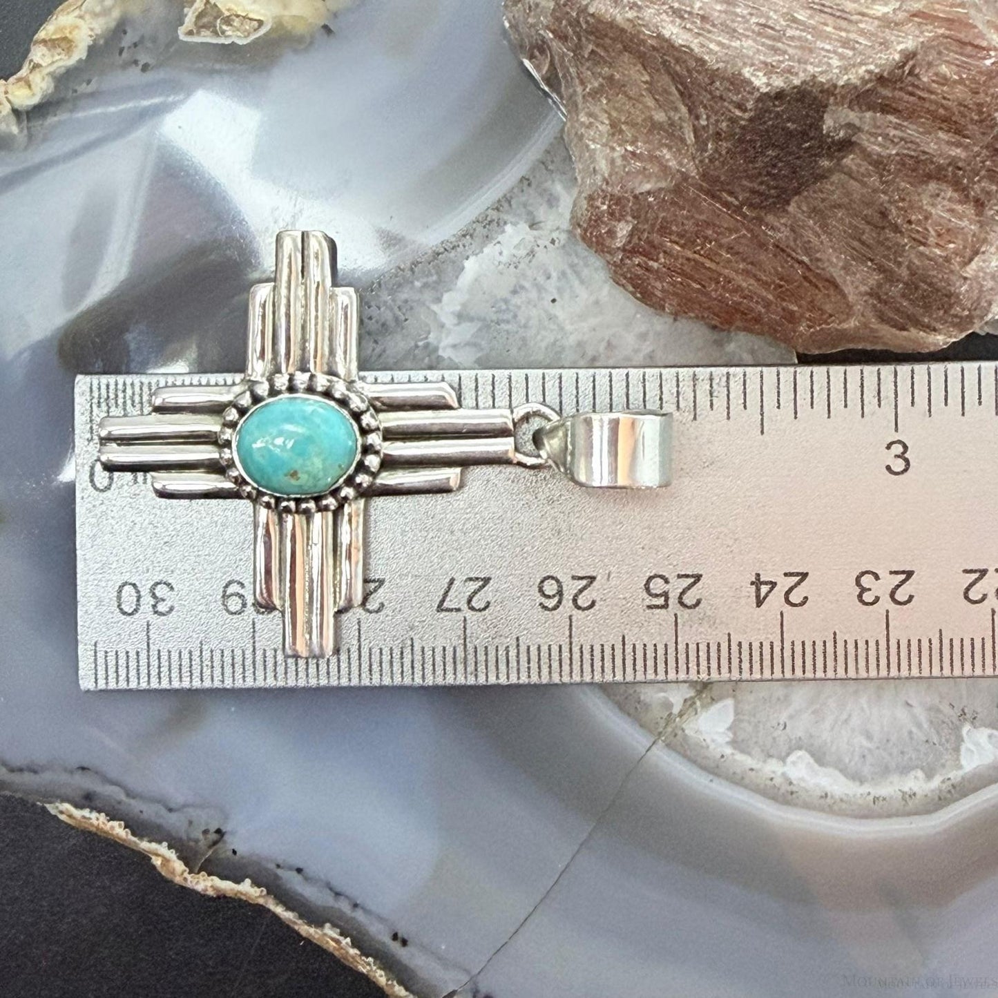 Sterling Silver Southwestern Style Oval Mohave Turquoise Unisex Zia Pendant #1