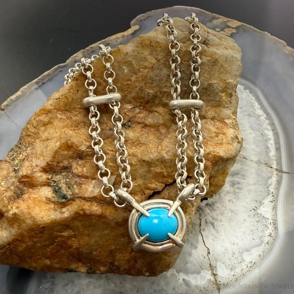 Carolyn Pollack Sterling Silver Turquoise on 16.5" Double Link Chain Necklace For Women