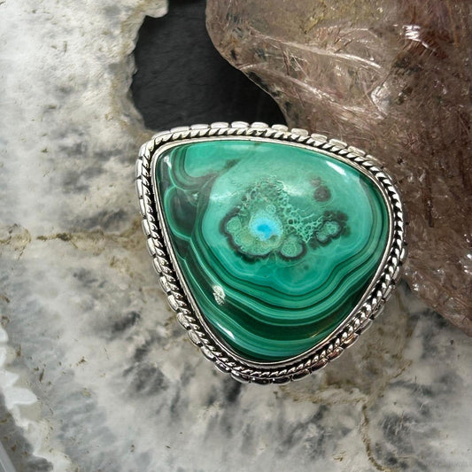 Sterling Silver Southwestern Style Wide Teardrop Malachite Ring Size 8 For Women