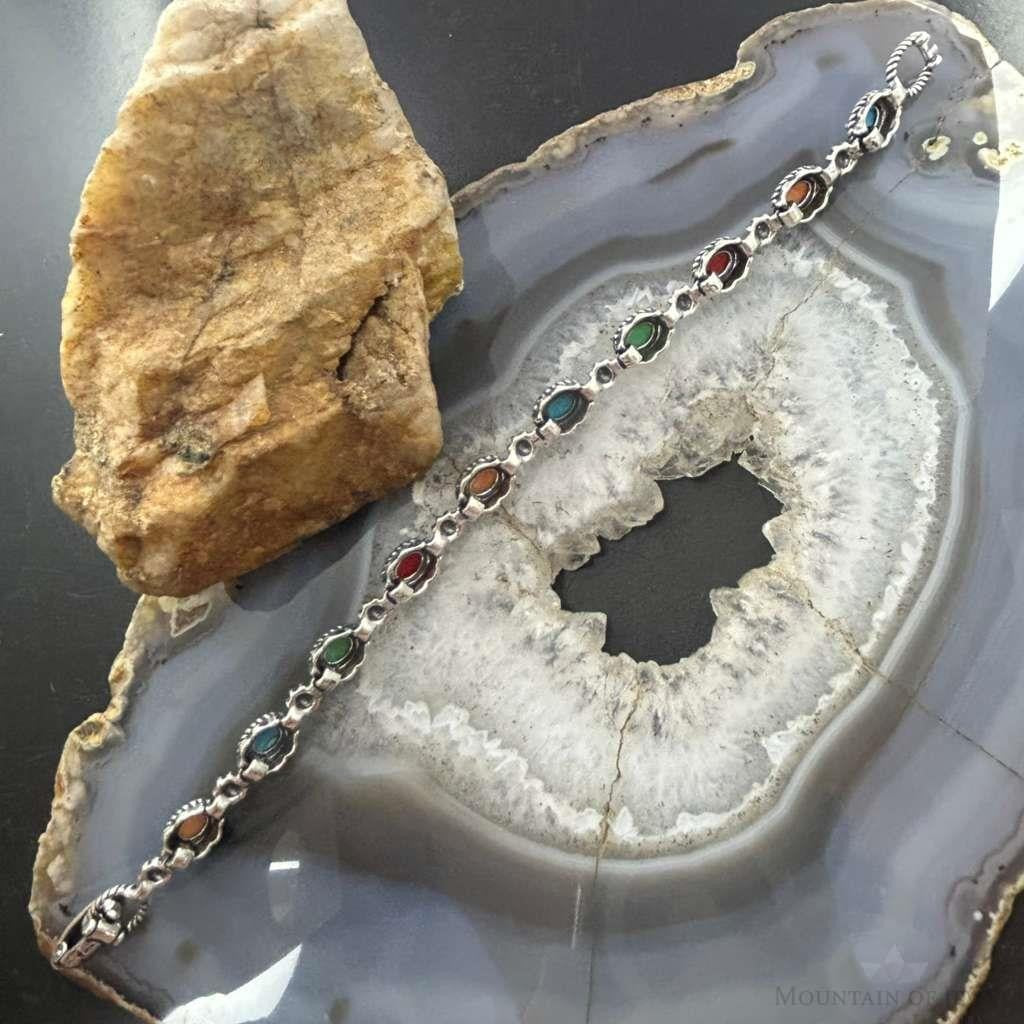 Carolyn Pollack Sterling Silver Multi Gemstone Decorated Link Bracelet For Women