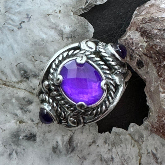 Carolyn Pollack Sterling Silver 3 Amethyst Decorated Doublet Ring Size 5 For Women