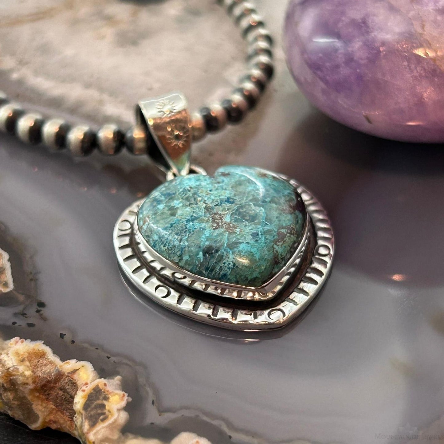 Sterling Silver Southwestern Style Chrysocolla Heart Pendant For Women #1