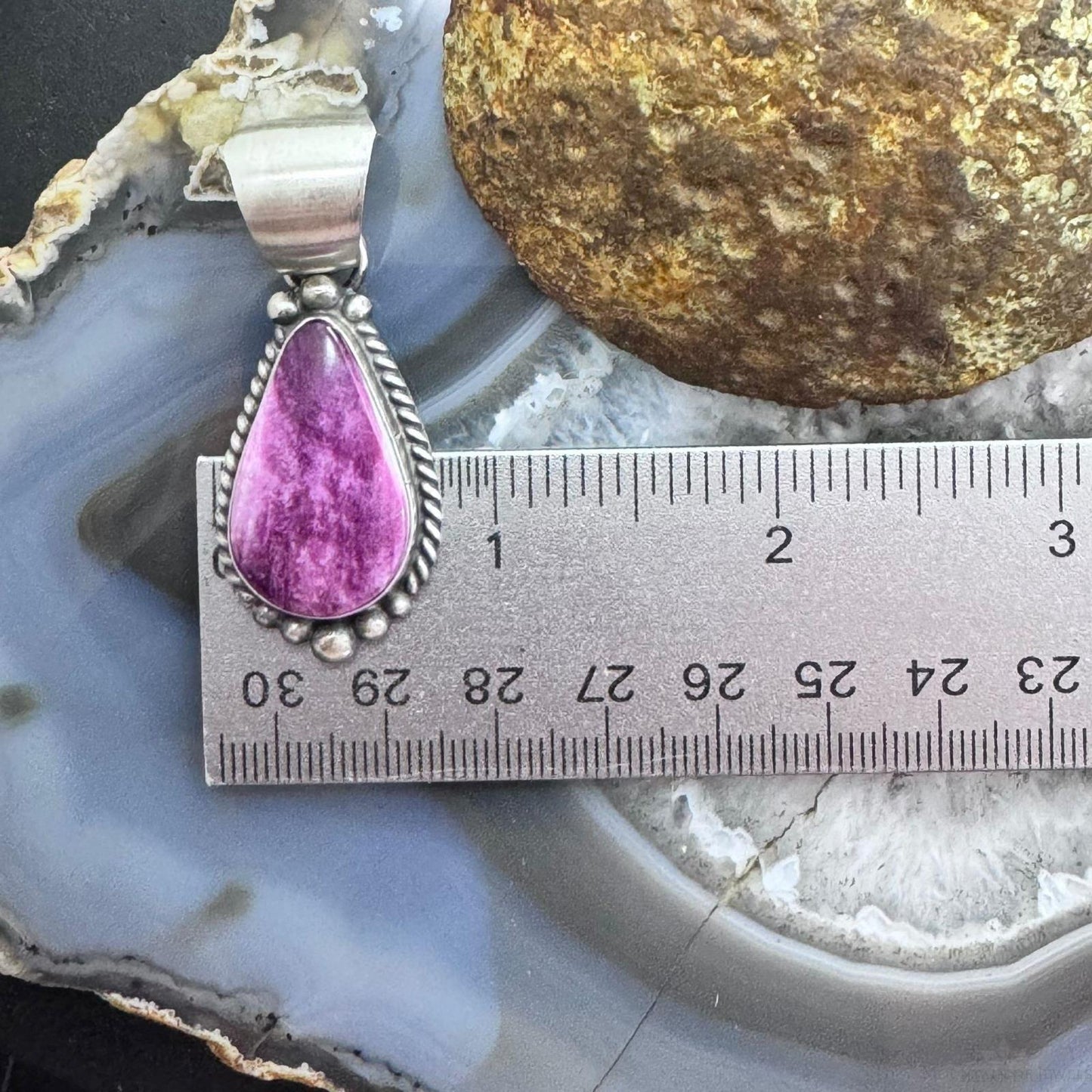 Robert Shakey Sterling Silver Teardrop Purple Spiny Oyster Pendant For Women