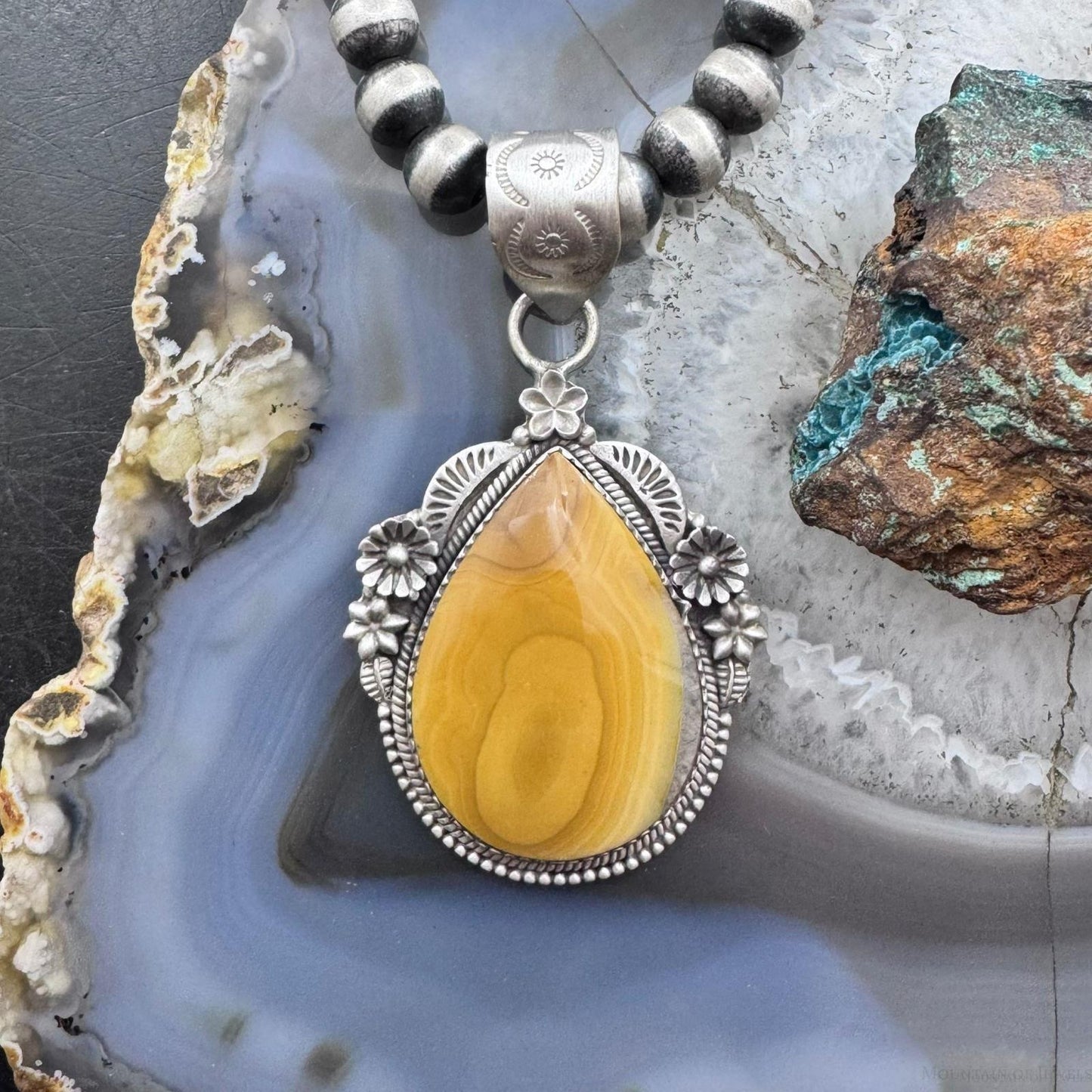 Sterling Silver Southwestern Style Teardrop Banded Agate Decorated Pendant For Women
