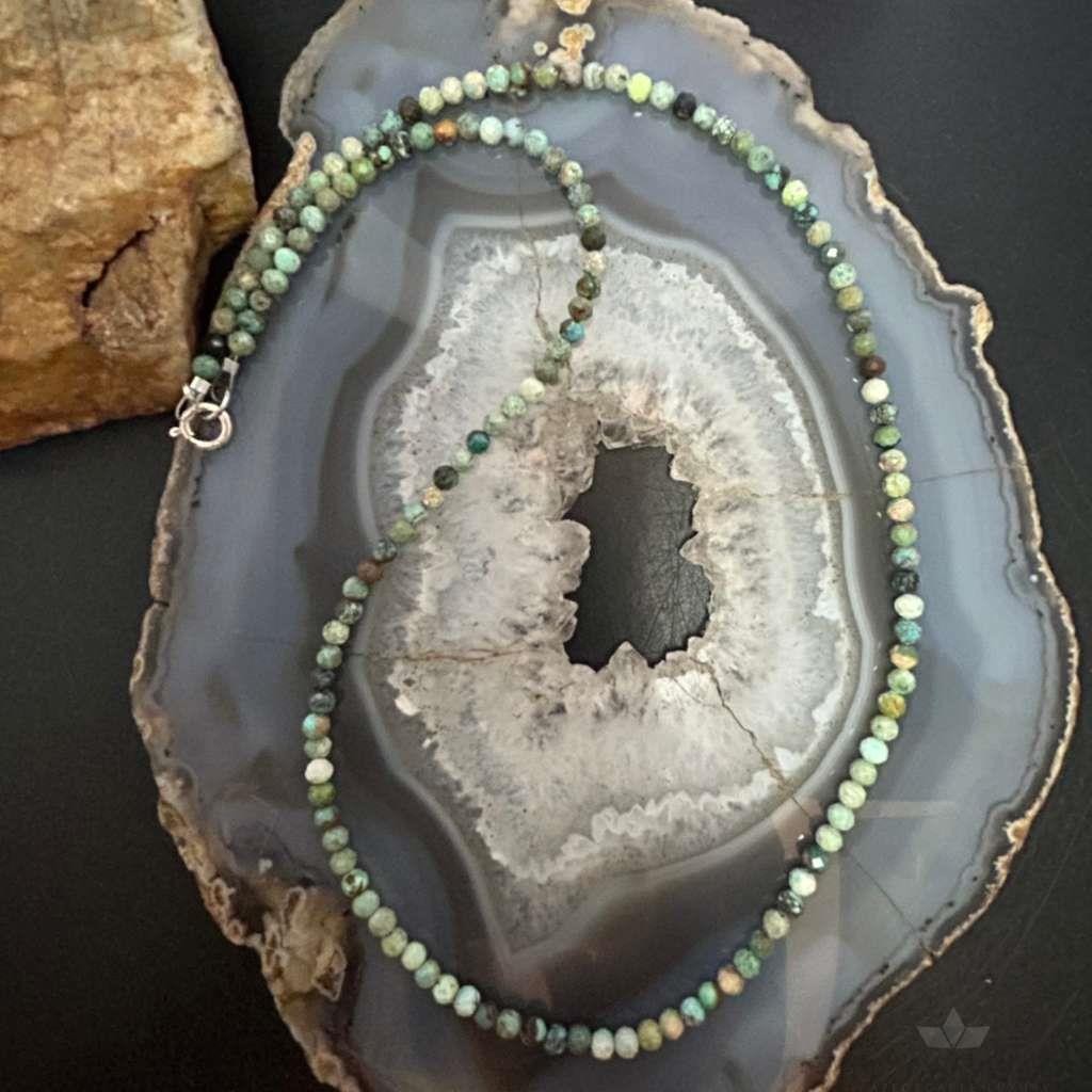 Sterling Silver Southwestern Style Faceted 4mm Hubai Turquoise 22" Necklace For Women