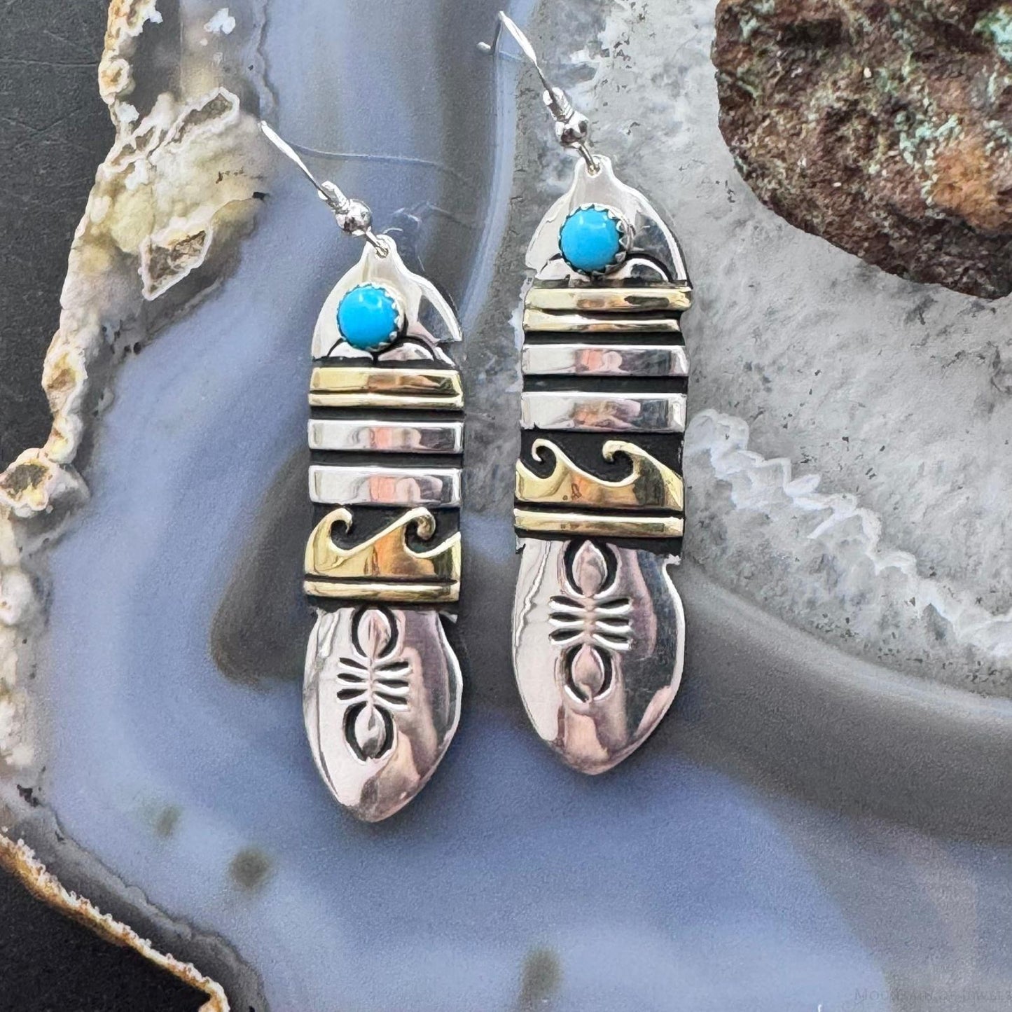 Tommy & Rosita Singer Sterling Silver & Gold Filled Turquoise Dangle Earrings  For Women #3