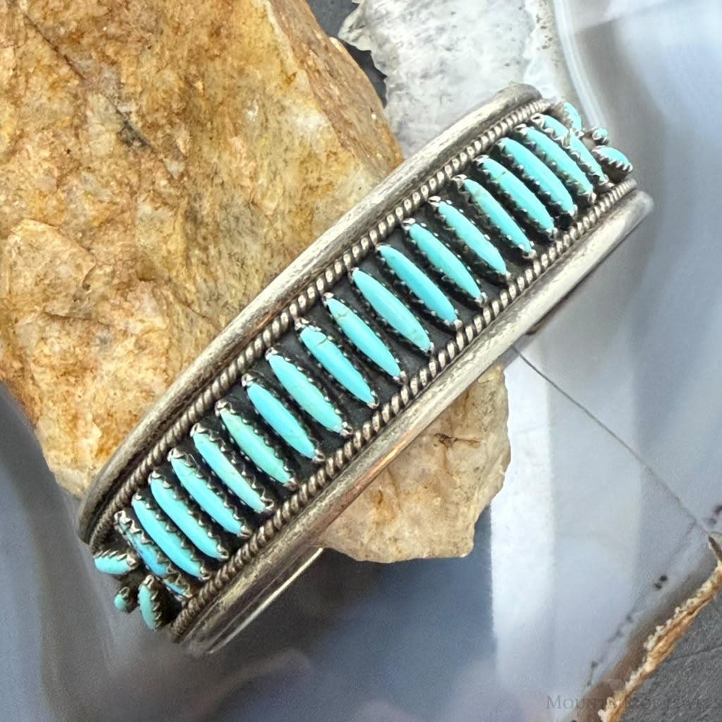 Vintage F.M Begay Native American Sterling Silver Needlepoint Turquoise Cuff For Women