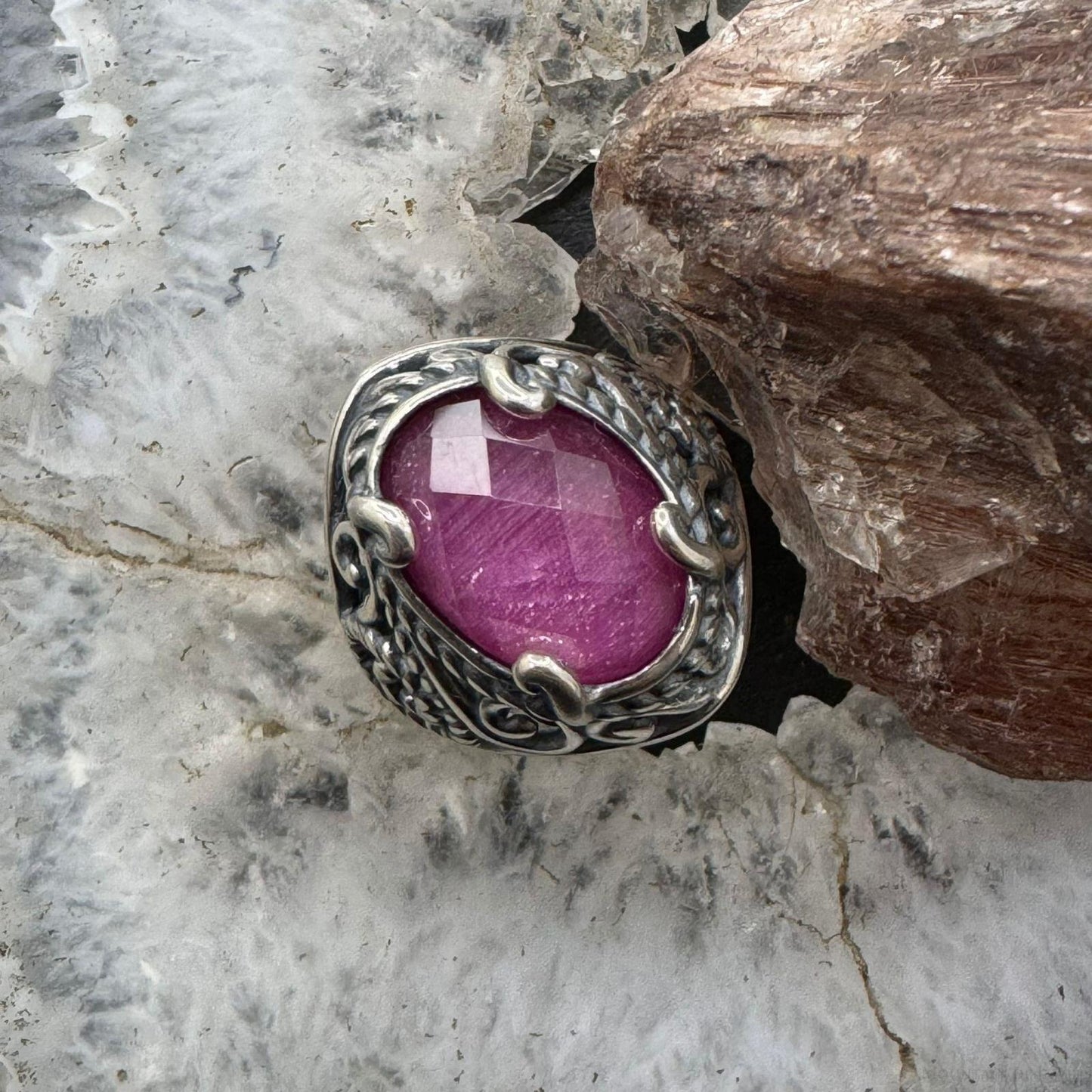 Carolyn Pollack Sterling  Silver Oval Ruby Doublet Decorated Ring For Women Size Variety