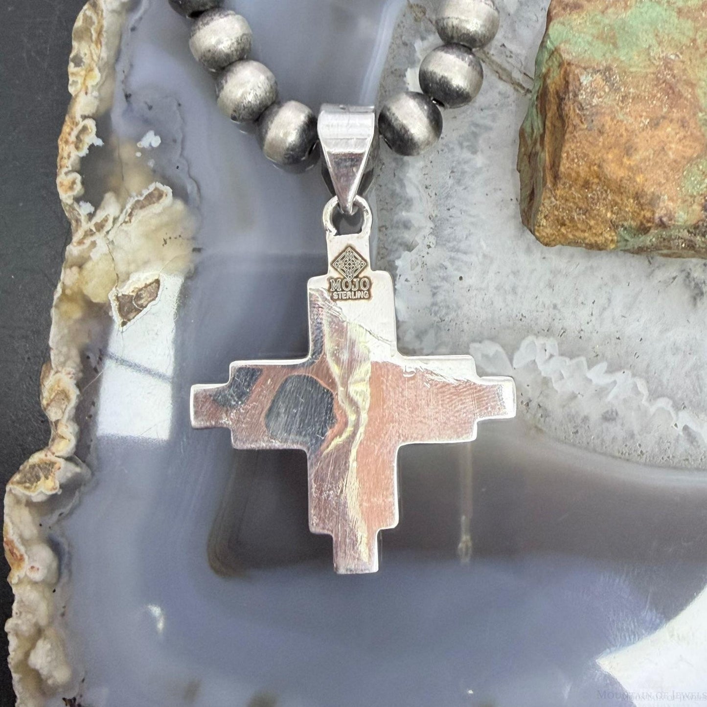 Sterling Silver Southwestern Style Rounded Mohave Turquoise Unisex  Zia Pendant #1