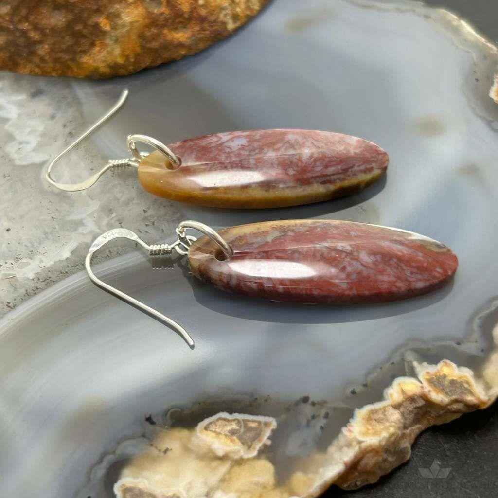 Sterling Silver Oval Plum Moss Agate Slab Dangle Earrings For Women #533