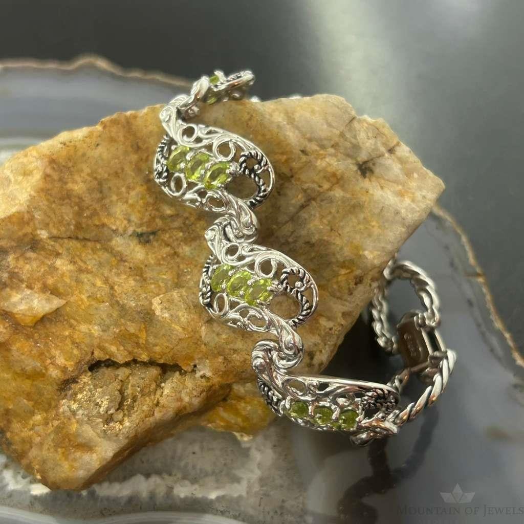 Carolyn Pollack Sterling Silver 18 Faceted Peridot Foldover Link Bracelet For Women