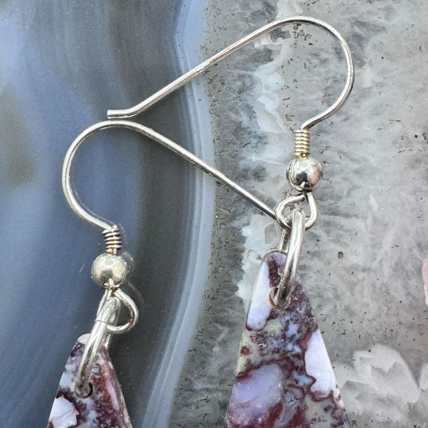 Sterling Silver Triangle Saganite Agate Slab Dangle Earrings For Women #120