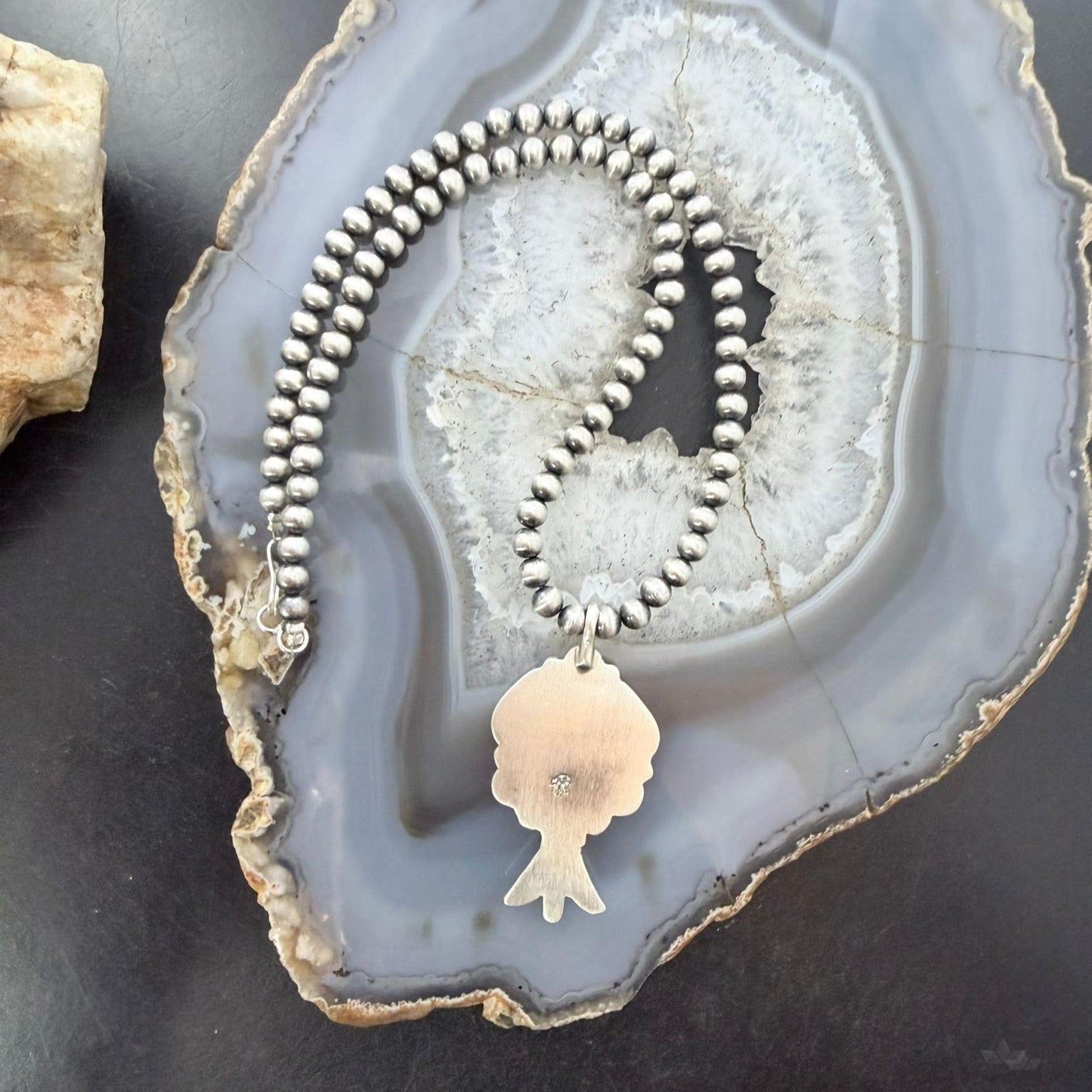 Running Bear Native American Sterling Pink Conch Pendant 15" Necklace For Women