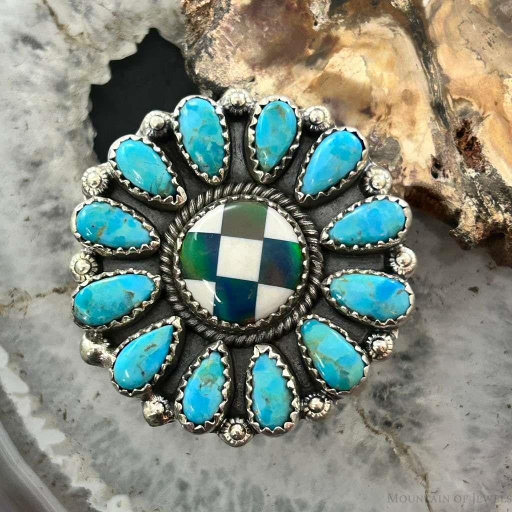 Sterling Silver Southwestern Style Teardrop Mohave Turquoise Ring Adjustable For Women