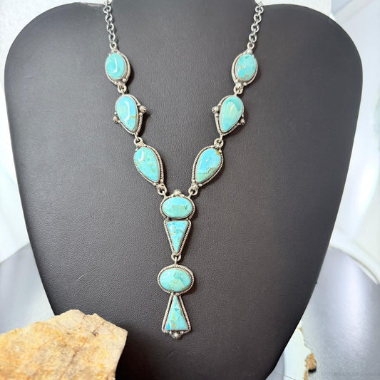 Sterling Silver Southwestern Style Mohave Turquoise Lariat 19" Necklace For Women