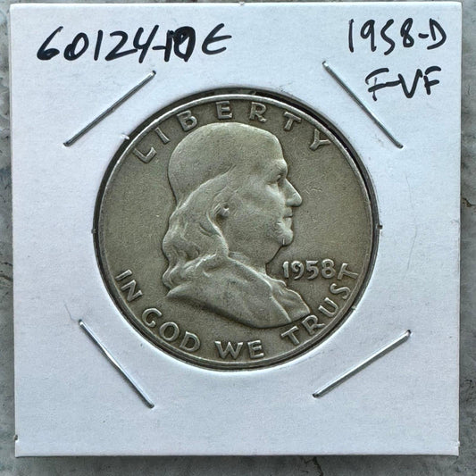 1958-D US Franklin Half Dollar .900 Silver F-VF #60124-10E