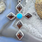 Native American Sterling Silver Turquoise & Amber Diamond Shape Cross Pendant For Women