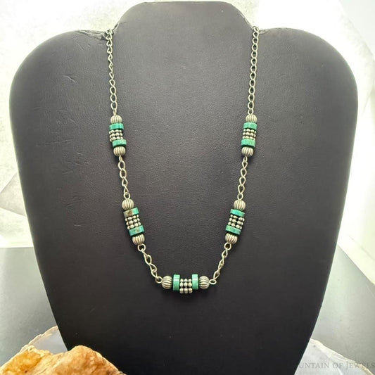 Carolyn Pollack Sterling Silver Turquoise & Spindle Beads 14" Necklace For Women