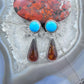 Native American Sterling Silver Turquoise & Amber Dangle Earrings For Women