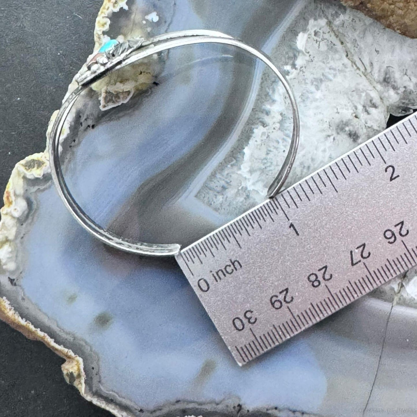 Vintage Native American Silver Turquoise & Coral Decorated Bracelet For Women
