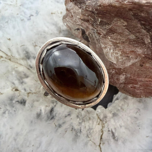 Sterling Silver Southwestern Style Oval Tiger's Eye Decorated Ring Size 8 For Women