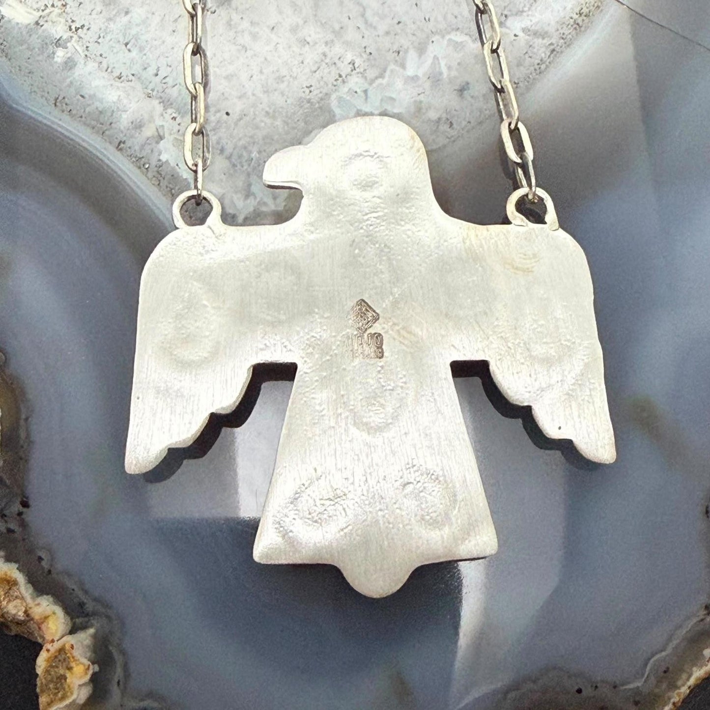Sterling Silver Southwestern Style Kingman Turquoise Thunderbird Pendant Necklace #2