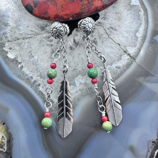 Carolyn Pollack Sterling Silver Feather & Beads Dangle Earrings For Women