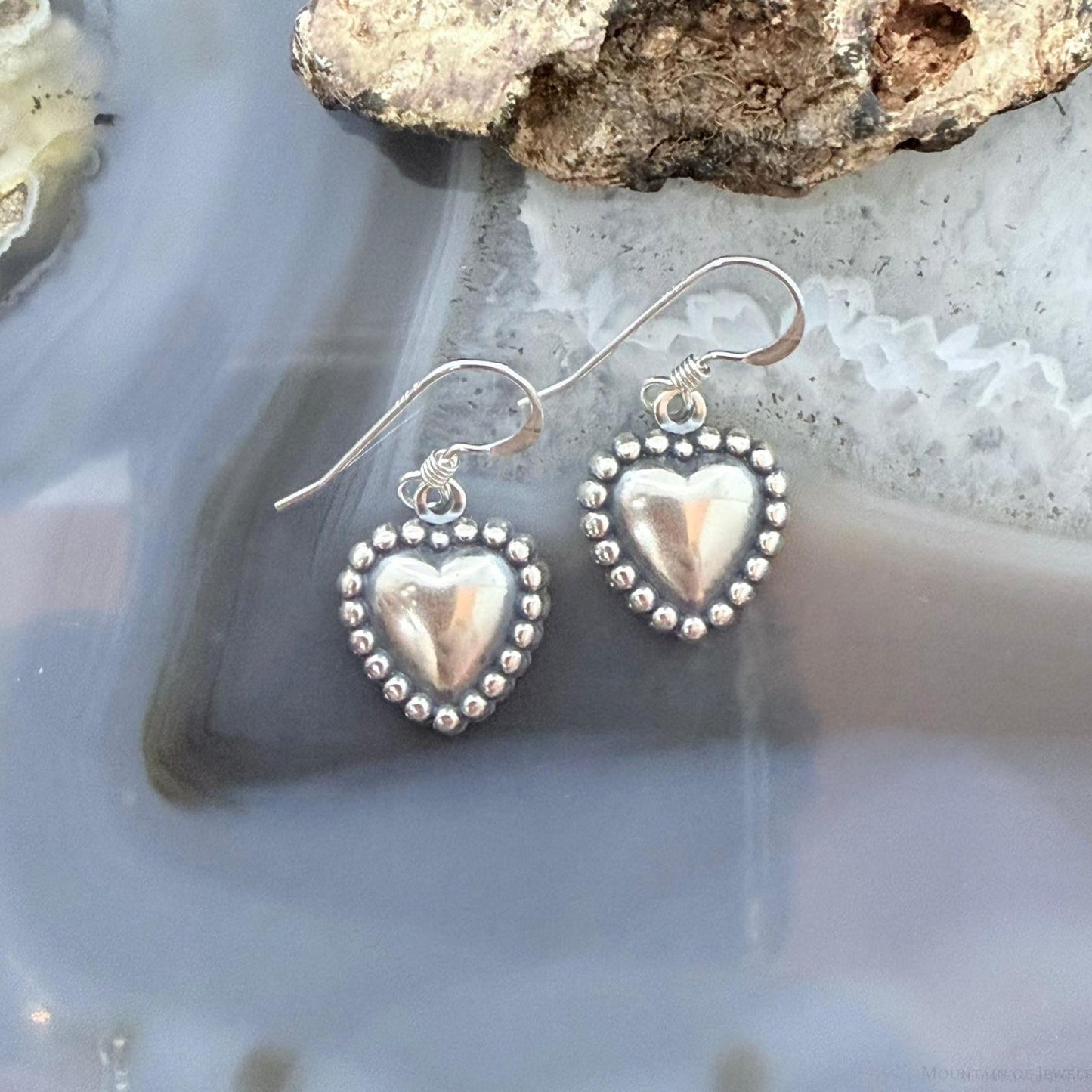 Sterling Silver Southwestern Style Tiny Heart Dangle Earrings For Women