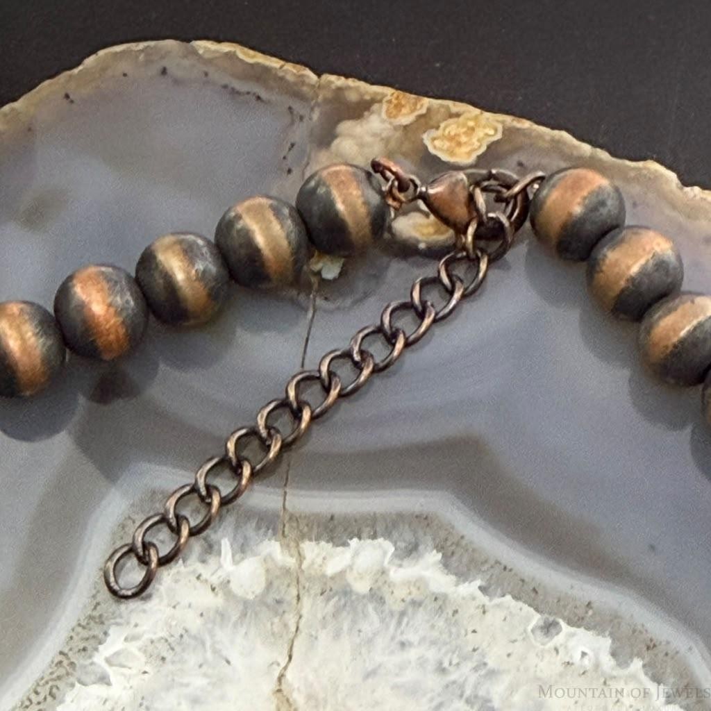 Southwestern Style Copper 8-10mm Navajo Pearl Beades &Turquoise Disk Necklace For Women