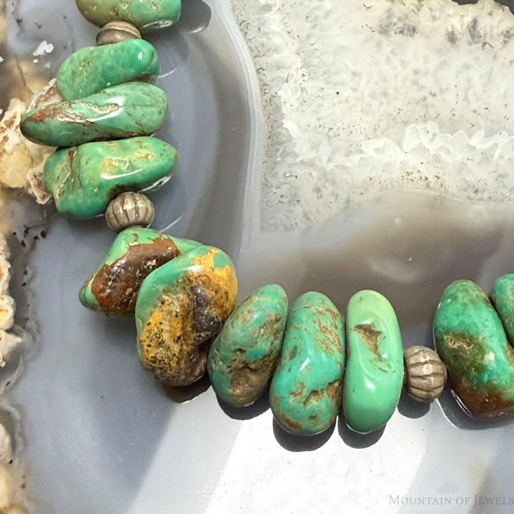 Vintage Sterling Silver Native American Natural Chunky Turquoise 14" Necklace For Women